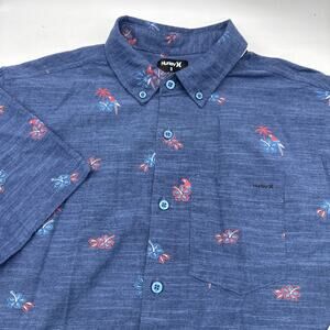 Hurley Men’s Small Blue‎ One and Only Shirt Stretch Floral Print Button Down New